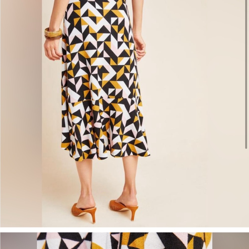Anthropologie Black, White, and Yellow Geometric Midi Skirt